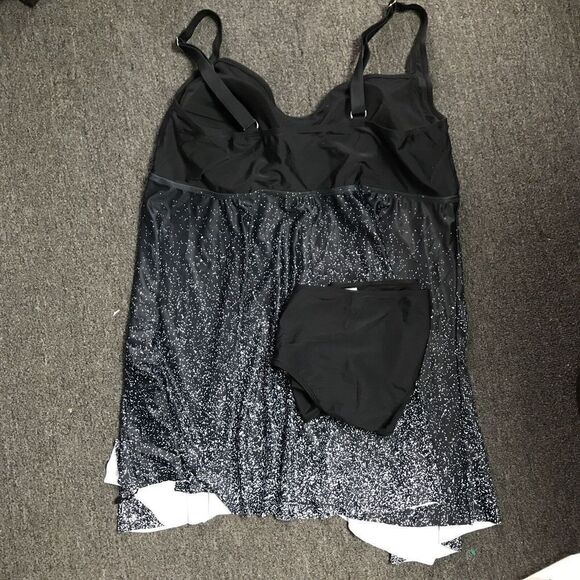 Swimsuit Dress Tankini Women 3XL Top Shark bite Hem Bottom Black Stretch Padded - Picture 4 of 12